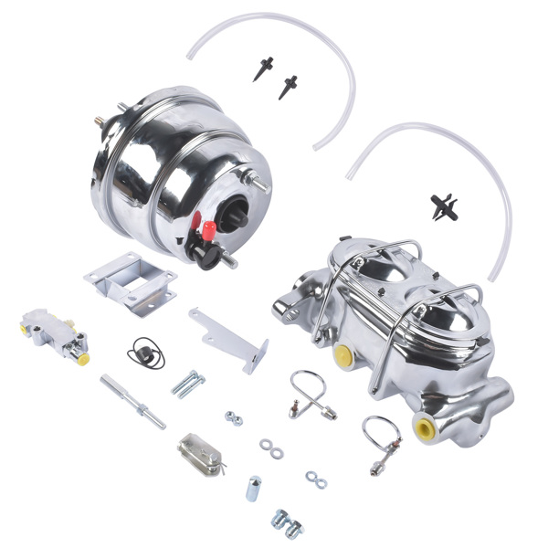 刹车助力器总成 7'' Chrome Power Brake Booster Master Cylinder Disc Drum Kit Fits for Chevy Bel Air One-Fifty Two-Ten Series 1955-1957-1
