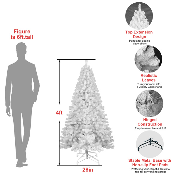 Artificial 6ft White Christmas Tree with 760PVC Mixed Branch Tips,Green,Hinged Premium & Foldable Base for Indoor Holiday Decorating-4