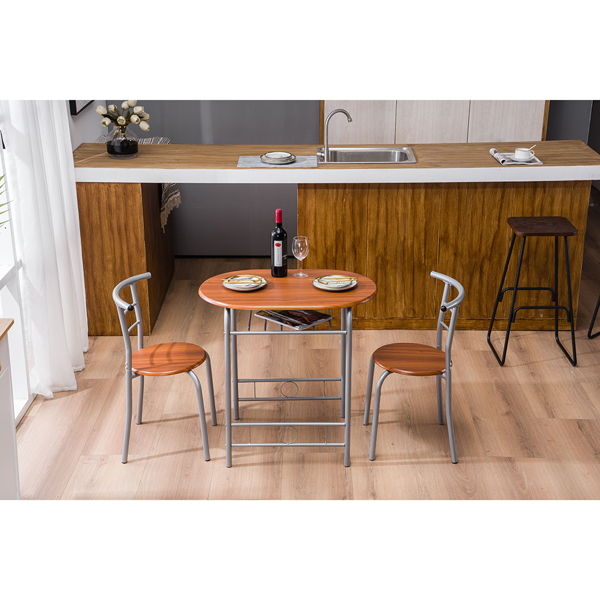 【Replace 35204938】Brown Wood Grain PVC Breakfast Table (One Table and Two Chairs)-45