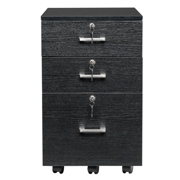 Black Wood Grain Density Board Three Drawers Wooden Filing Cabinet-8