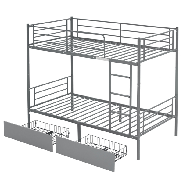 【Replace 95275916】Twin Over Twin Convertible Bunk Bed with 2 Storage Drawers, Metal Bunk Bed Can be Divided Into Two Daybeds, Grey-13