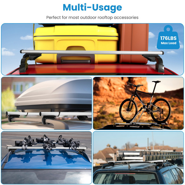 Car Roof Rack Cross Bars 1.22m Thick Aluminum Crossbars Universal Roof Rack Adjustable Roof Cross Bars with 176lbs Load Capacity Fits Most Vehicles with Existing Raised Side Rails with Gap-5