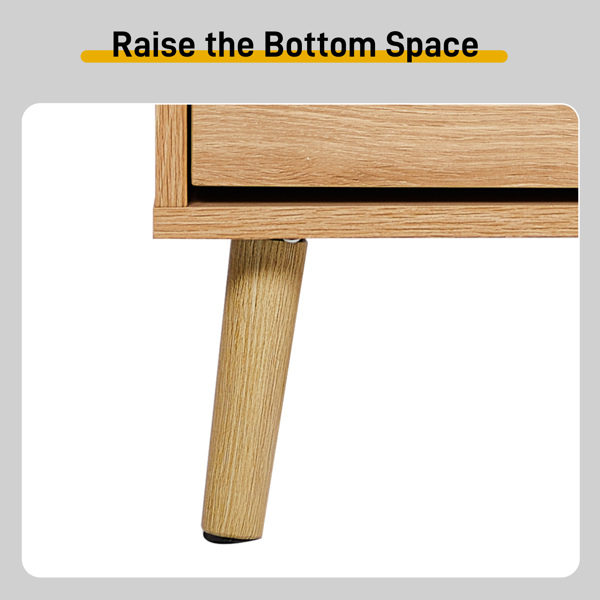 2-Tilt Shoe Cabinet with Arched Rattan Surface, MDF with Triamine, 54*24*98cm, Natural Wood Color-9