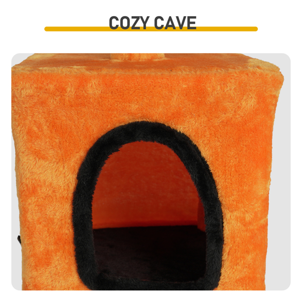 39.4" Halloween Cat Tree, Cat Tower Cat Tree for Indoor Cats with Spacious Cat Condo, Sisal Scratching Posts, Hanging Toys, Orange & Black-13