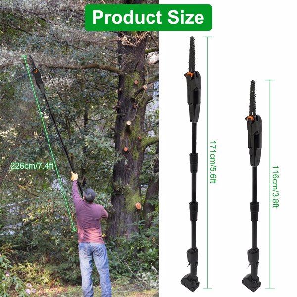 Cordless Pole Saw 7.4FT Telescopic Electric Chainsaw, 775W 39000RPM Brush Motor, 2×3000mAh Battery 60Min Runtime, Safety Switch, Gloves & Goggles Included, Tree Trimmer for Garden Yard Farm-2