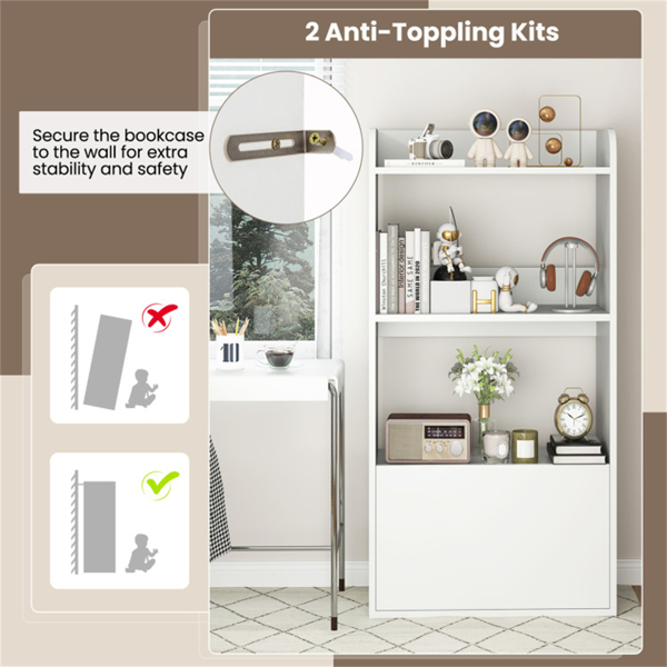 White Freestanding Bookshelf with 3-Tier Shelf -7