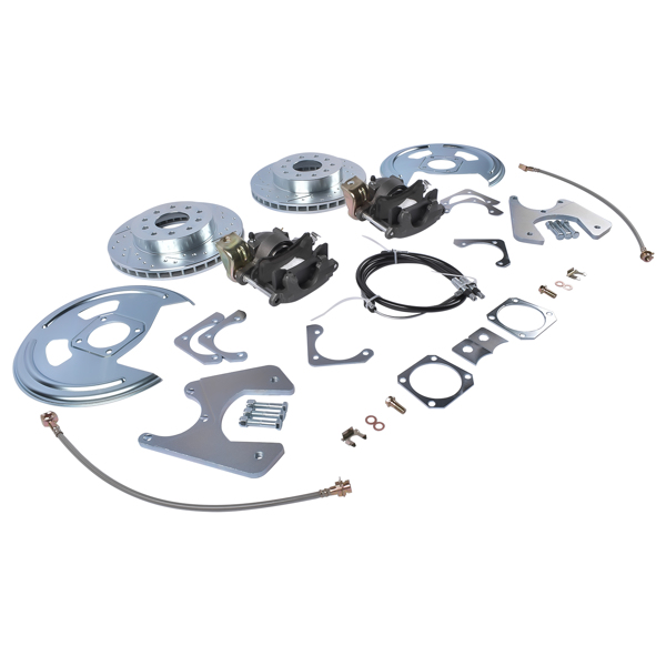 Fit for Chevy Camaro Pontiac Firebird (Staggered Shocks) Rear Disc Brake Conversion With Cross Drilled & Slotted Rotors With Parking Brake 1970-1981-6
