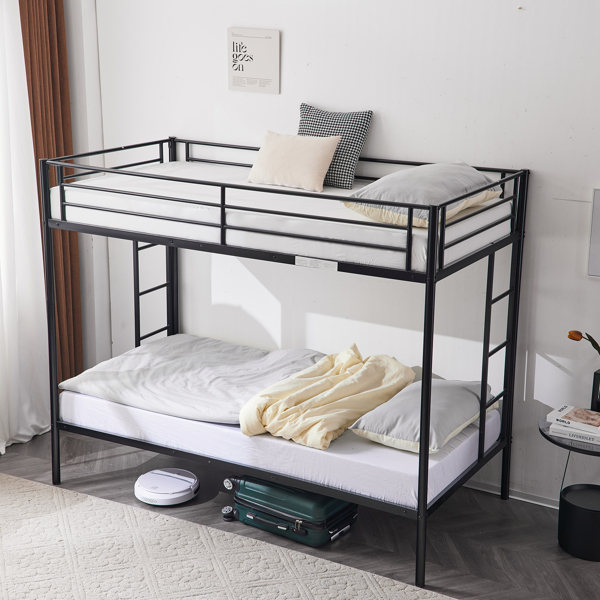 【Replace 85463179】Twin Over Twin Bunk Bed with Trundle, Triple Bunk Beds for Kids Teens Adults, Metal Bunk Bed with Two Side Ladder and Guardrails, Black-3