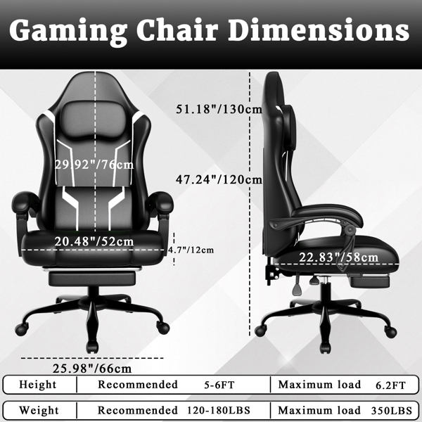 Ergonomic Gaming Chair, Video Game Chair with Pocket Spring Cushion and Footrest, Height Adjustable Computer Chair with Swivel Seat and Headrest (Faux Leather, Off-White)-2