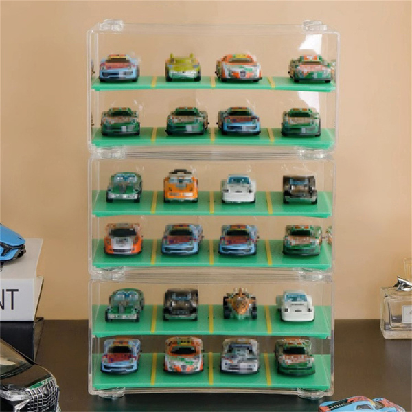 Clear Acrylic Display Case 2-Layer w/Parking Space For 1/64 Scale Toy Model Cars-11