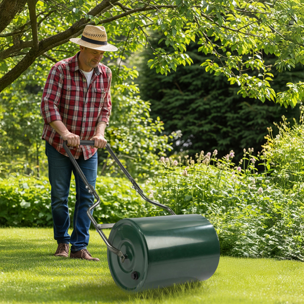 16in Heavy Duty Steel Lawn Roller, Garden Roller Can Be Filled with Water or Sand, Hand Roller with U-shaped Handle, Green & Black-7