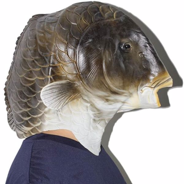 万圣节搞怪面具真实厂家直销金鱼动物头鱼面具 fish mask 黑色鱼头-5