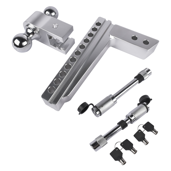 Adjustable Trailer Hitch Fits 2" Receiver, 10" Drop/Rise 12500 LBS GTW 2" & 2-5/16" Dual Ball with Locks-6