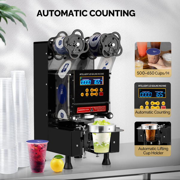 Cup Sealing Machine Full Automatic, Electric Cup Sealer 500-600 Cups/H, Bubble Tea Machine with LCD Intelligent Display, 88/89/90/95 mm Cup for Bubble Milk Tea Coffee Black -7