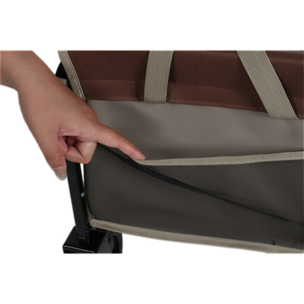 All-in-One Convertible Folding Camping Wagon Cart: Bench Seat, Storage Compartment & Included Dog Tether, Beige/Brown -13
