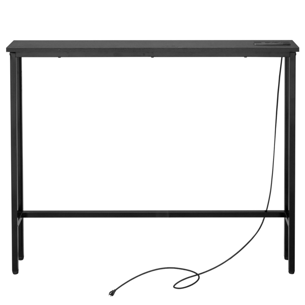 39.4" Narrow Console Sofa Table with Power Outlets and USB Ports, Skinny Couch Table with Metal Frame and Charge Station with 4.9ft Extension Cord, Black-1
