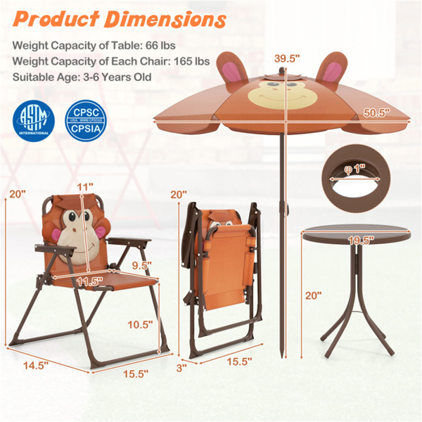 4件套可折叠儿童桌椅，带可调节高度的遮阳伞- 棕色（amazon shipping-发货，WALMART禁止销售）-2