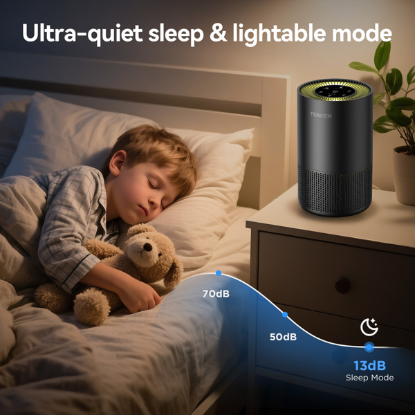 （Amazon&TEMU: Prohibited,No weekend orders.）H13 True HEPA Air Purifier Cleaner with 360° Air Inlet, Air Purifiers for Home Large Room Pets Up to 1300 Sq Ft  for Bedroom Wildfire Smoke (Black)-8