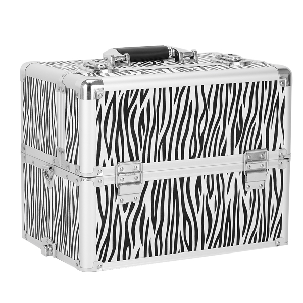 3 in 1 Aluminum Cosmetic Makeup Case Tattoo Box White Zebra Print-12