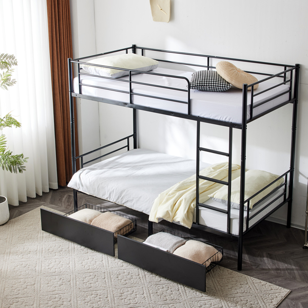 【Replace 53243394】Twin Over Twin Convertible Bunk Bed with 2 Storage Drawers, Metal Bunk Bed Can be Divided Into Two Daybeds, Black-14