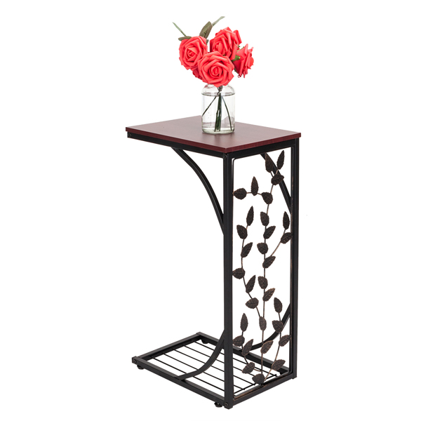 54*30.5*21CM Leaf Pattern Iron Side Table Coffee Table Brown-4