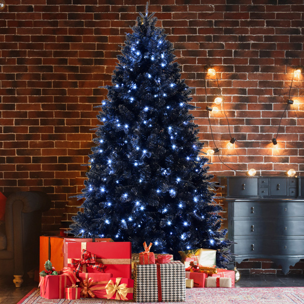 Artificial 7ft Black LED-lit Christmas Tree with 1916PE/PVC Mixed Branch Tips,Hinged Premium & Foldable Base for Indoor Holiday Decorating-6