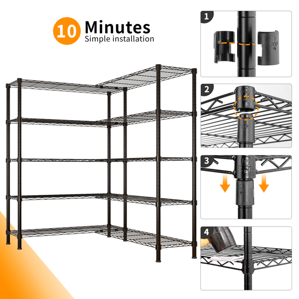 58''W  Adjustable  Storage Shelves 1500LBS  NSF  Wire Shelving Unit 5 Tier Metal Shelving for Storage Rack Shelves for Storage Heavy Duty Garage Shelf Pantry Shelves Kitchen Shelving,  58''W*71''H*-6