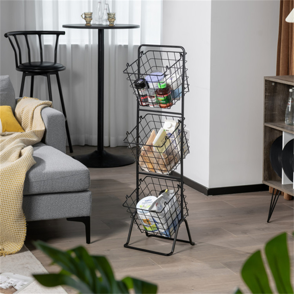 3-Tier Fruit Basket Stand - Removable Wire Bowls, Convertible to 1/2 Tier, Steel Frame with Non-Slip Pads, Black-8
