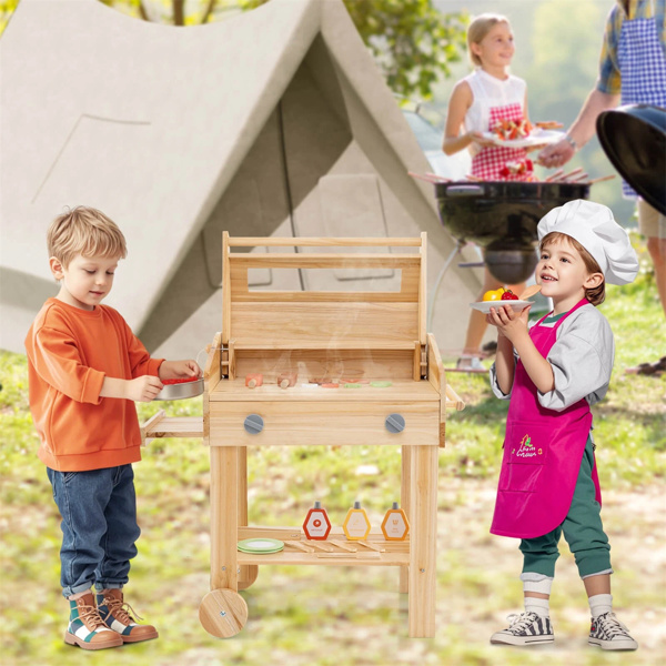Wooden Barbecue Grill Playset with Play Food Grilling Tools-6