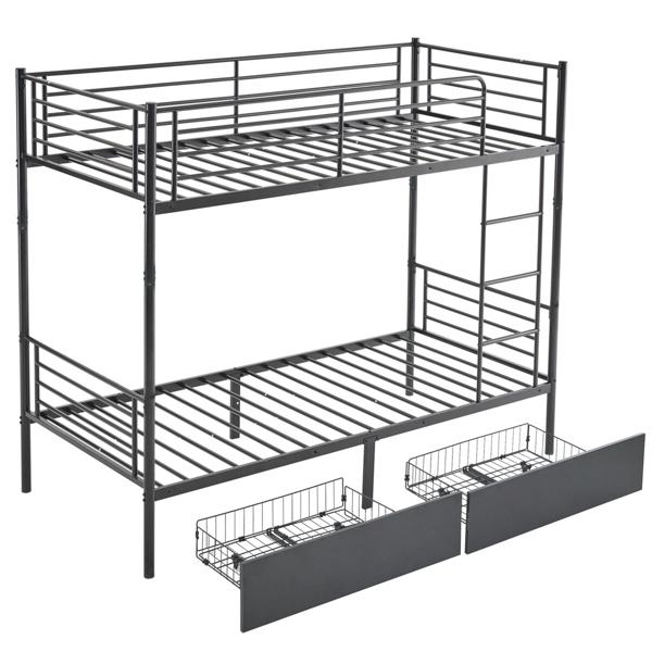 【Replace 53243394】Twin Over Twin Convertible Bunk Bed with 2 Storage Drawers, Metal Bunk Bed Can be Divided Into Two Daybeds, Black-4