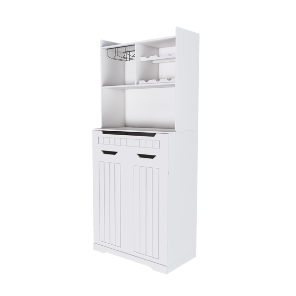 White Buffet Cabinet with Hutch - Modern Farmhouse Kitchen Storage Sideboard with 2 Drawers & Barn Doors, Coffee Bar Station or Liquor Cabinet for Dining Room, Living Room-2