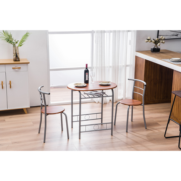 【Replace 35204938】Brown Wood Grain PVC Breakfast Table (One Table and Two Chairs)-30