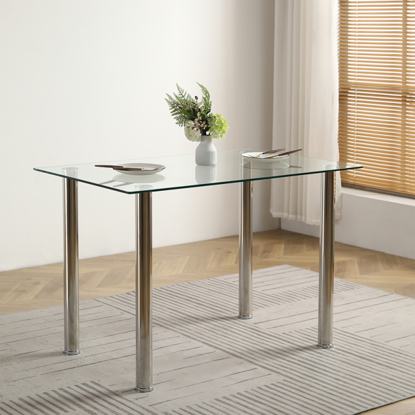 【Replace 98151741】4-seat simple rectangular cylindrical leg table tempered glass stainless steel clear glass 110 * 70 * 75cm-10