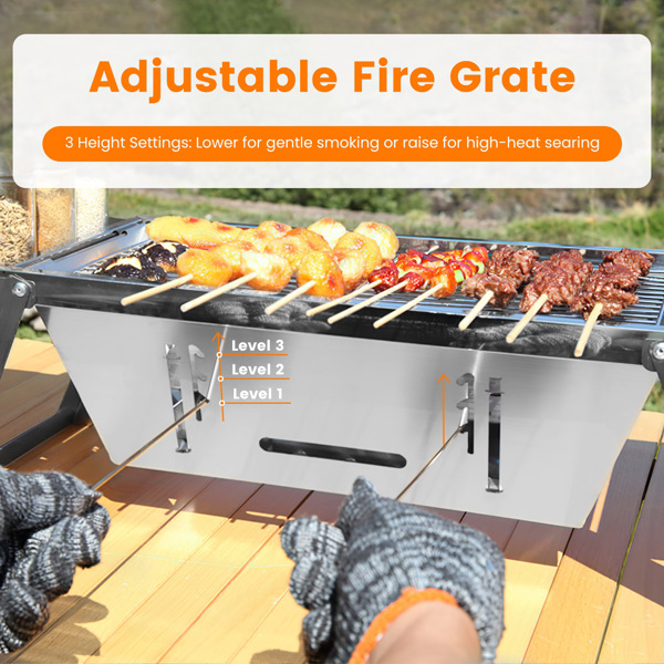 Foldable Charcoal BBQ Grill Stainless Steel Grill Net Easy Setup Portable Tabletop Barbecue Grill for Camping Picnic Outdoor Party Backyard-7
