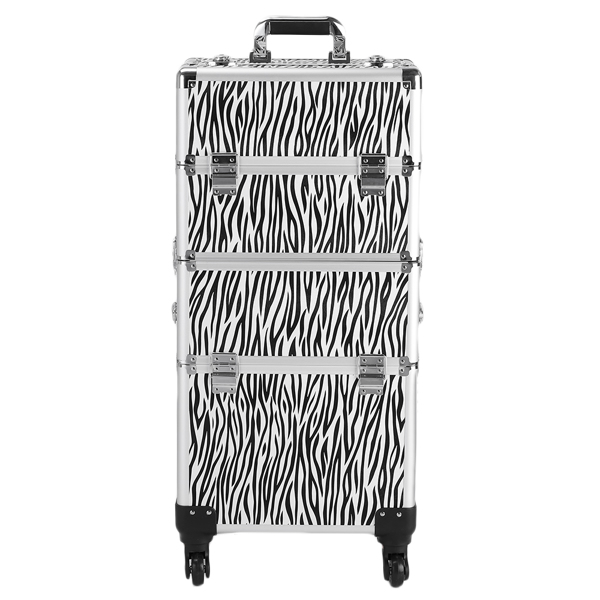 3 in 1 Aluminum Cosmetic Makeup Case Tattoo Box White Zebra Print-15