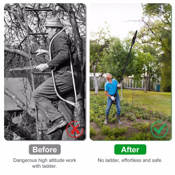 Cordless Pole Saw 7.4FT Telescopic Electric Chainsaw, 775W 39000RPM Brush Motor, 2×3000mAh Battery 60Min Runtime, Safety Switch, Gloves & Goggles Included, Tree Trimmer for Garden Yard Farm-3