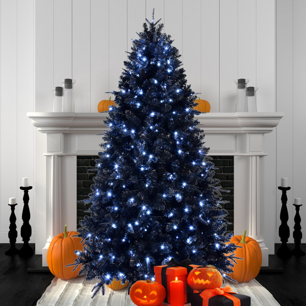 Artificial 6ft Black LED-lit Christmas Tree with 1460PE/PVC Mixed Branch Tips,Hinged Premium & Foldable Base for Indoor Holiday Decorating-7