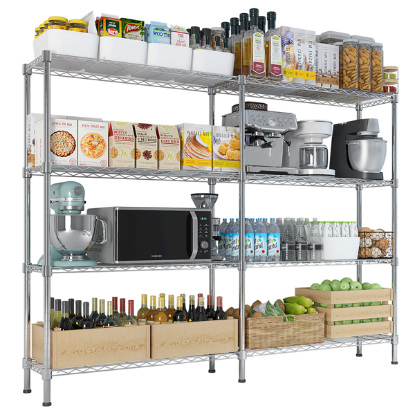 58''W  Adjustable  Storage Shelves 1200LBS  NSF  Wire Shelving Unit 4 Tier Metal Shelving for Storage Rack Shelves for Storage Heavy Duty Garage Shelf Pantry Shelves Kitchen Shelving,  58''W*59.06''H*-20