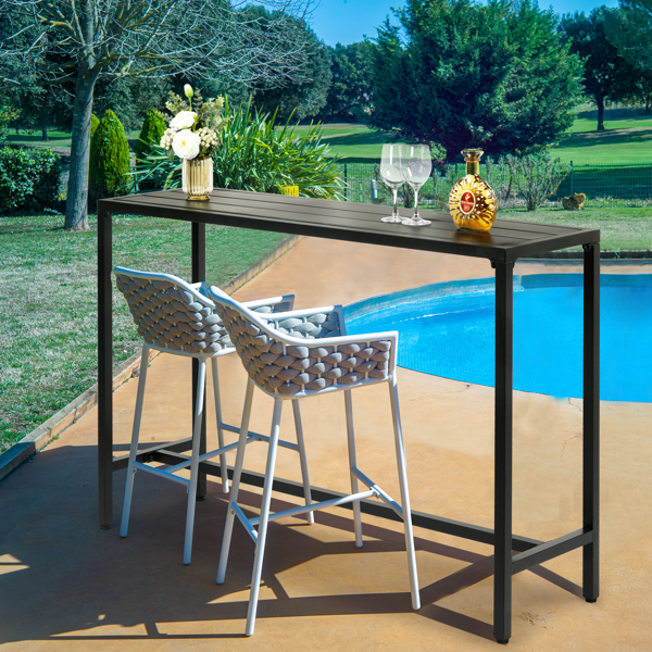 【Replace 15354251】55" Outdoor Bar Table with Adjustable Feet, Rectangle Narrow Counter Height Table, Ideal Bar Height Table for Balcony Patio Garden Yard Poolside, Black-13