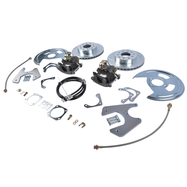 Fit for Chevy Camaro Pontiac Firebird (Staggered Shocks) Rear Disc Brake Conversion With Cross Drilled & Slotted Rotors With Parking Brake 1970-1981-2