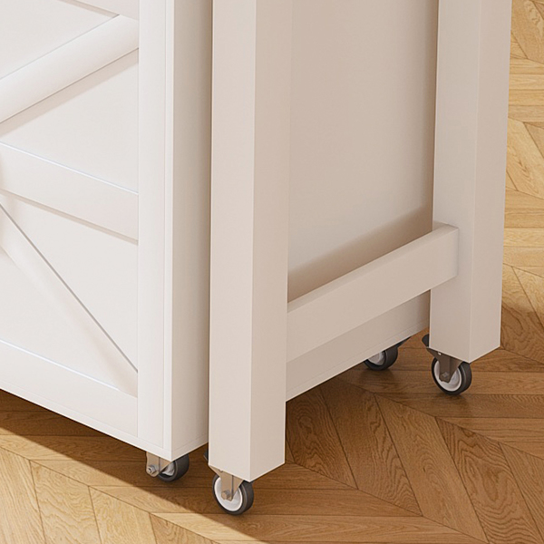74.8" Kitchen Island with Extendable Dining Table & Power Outlet - Rolling Storage Cart on Wheels with 3 Drawers & 2 Door Cabinet for Dining Room, White-3