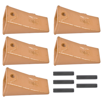 5× X156 X156S Dirt Teeth Bucket Teeth / Tooth with P156 Roll Pins Alloy Steel Fits Existing 156 Series Adapters Length: 4.5" Width: 2.25 " Height: 2.2"