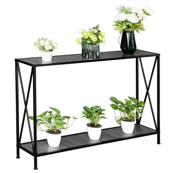 Artisasset Grey MDF Countertop Black Wrought Iron Base 2 Layers Forked Console Table-6