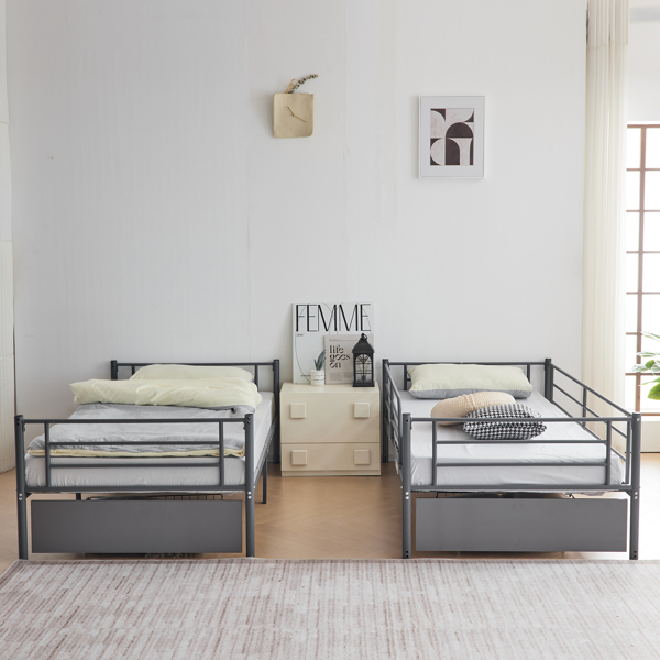 【Replace 95275916】Twin Over Twin Convertible Bunk Bed with 2 Storage Drawers, Metal Bunk Bed Can be Divided Into Two Daybeds, Grey-11