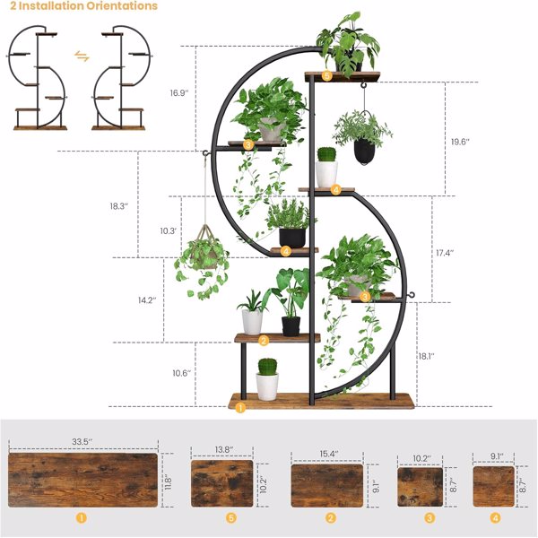 63" Tall Plant Stand with Grow Light, 7 Tiered Corner Plant Shelf, Metal Indoor Plant Shelves with 3 Hanging Hooks, Multi-Purpose Plant Flower Holder for Home & Patio-3