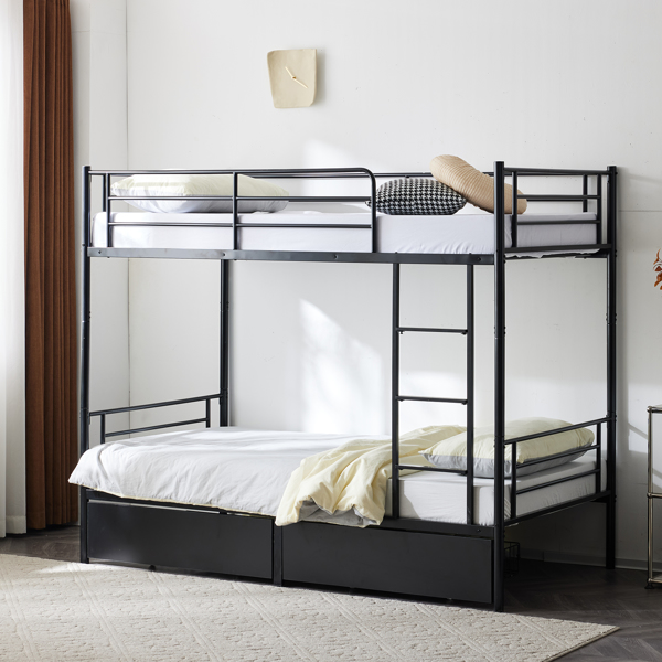 【Replace 53243394】Twin Over Twin Convertible Bunk Bed with 2 Storage Drawers, Metal Bunk Bed Can be Divided Into Two Daybeds, Black-8