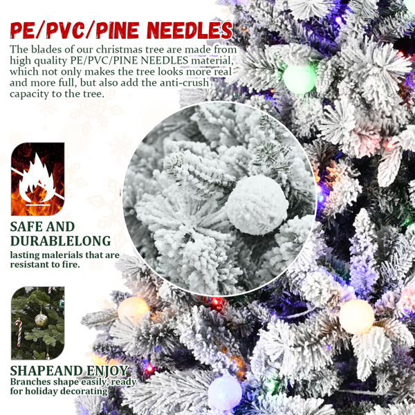 Artificial 8ft Flock Christmas Tree with 1793PE/PVC Mixed Branch Tips,Hinged Premium & Foldable Base for Indoor Holiday Decorating-10