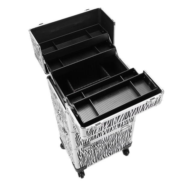 3 in 1 Aluminum Cosmetic Makeup Case Tattoo Box White Zebra Print-14