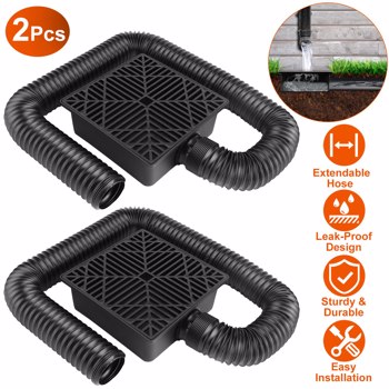 2Pcs 4.9FT Flexible Extendable Hose Gutter Downspout Extension Low Profile No Deep Digging Catch Basin Downspout Extender with  For House Foundation Protection