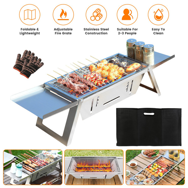 Foldable Charcoal BBQ Grill Stainless Steel Grill Net Easy Setup Portable Tabletop Barbecue Grill for Camping Picnic Outdoor Party Backyard-1